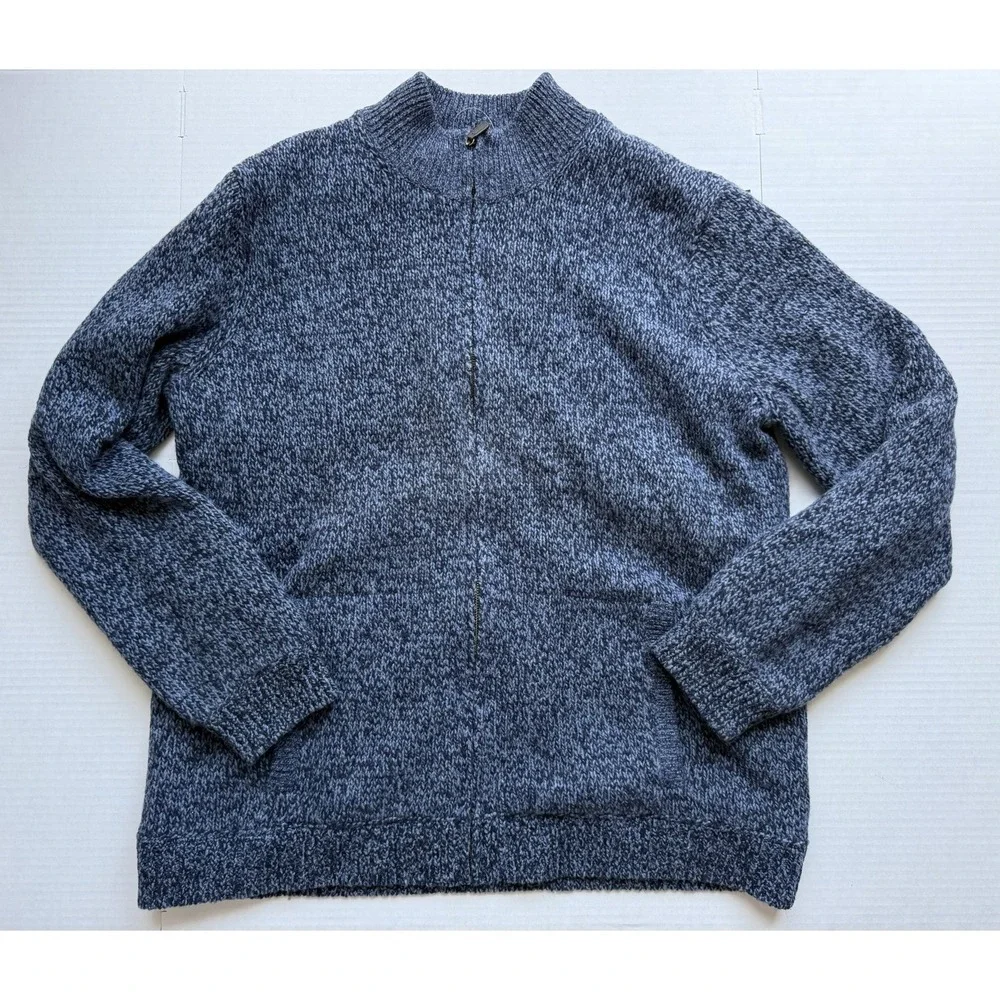 LL Bean Lambs Wool Flannel Lined Sweater Mens Size XXL Tall Full Zip Blue